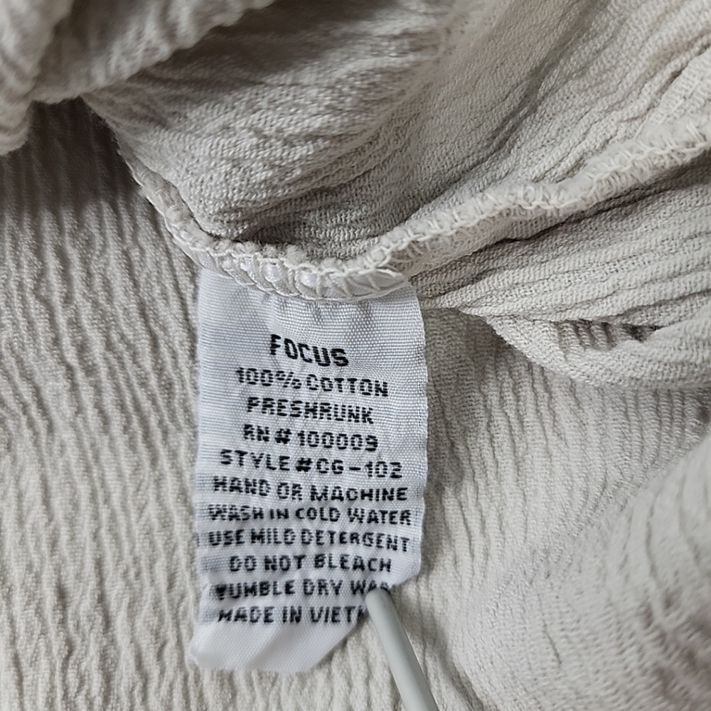 Focus Casual Life Taupe Cream Blouse Buttons Asymmetrical Lagenlook Size L - Picture 5 of 5